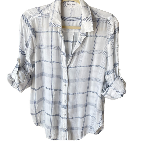 Bella Dahl Tops - Bella Dahl Button Down Top Navy White Embroidered Plaid Stitching